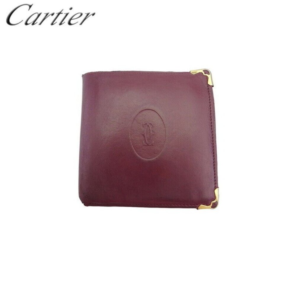Cartier Bifold Wallet Mastline Bordeaux Leather Authentic Used